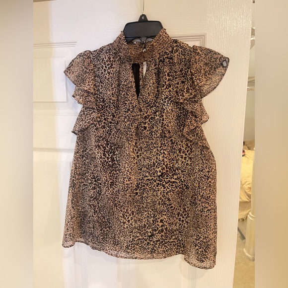 1 State Leopard Keyhole Mock Neck Blouse - Picture 6 of 10